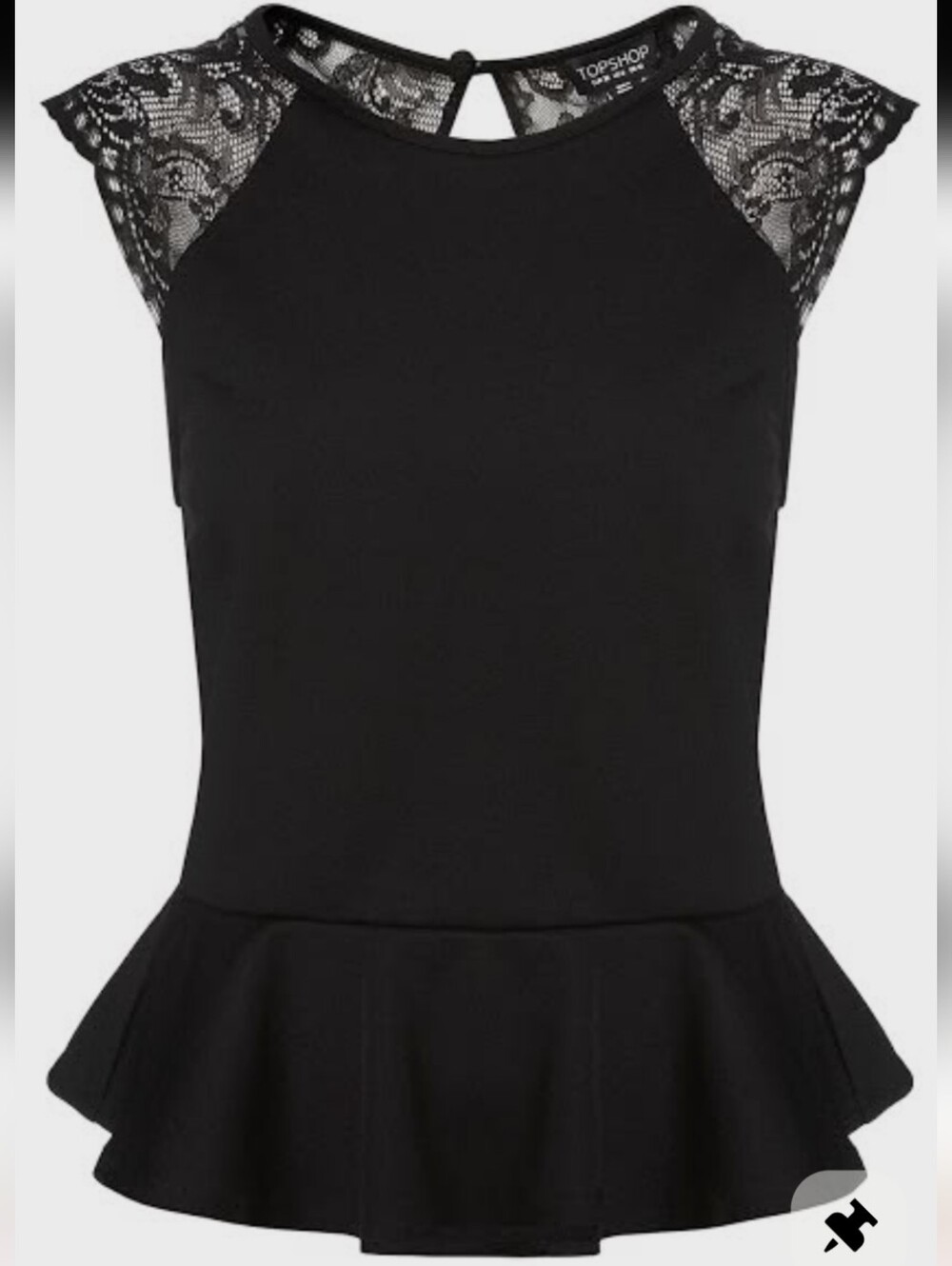 Guess by Marciano Black Lace Cap-Sleeve Peplum Top Size Small